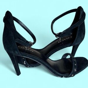Coach Melrose Leather & Suede Star Studded Ankle Strap Heeled Sandals